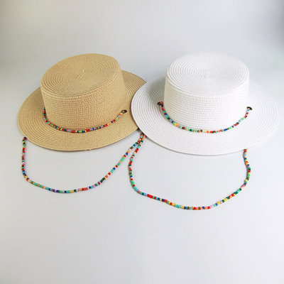 New Fashion Rice Bead Necklace Flat Top Foldable Straw Hat For Women