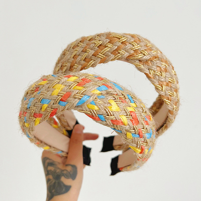 Simple Multi-Color  Cross Straw Vintage Headband With Wide-Brimmed For Women