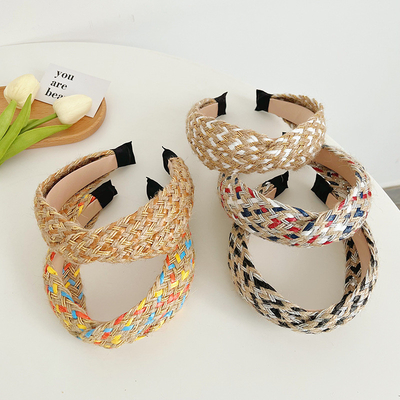 Simple Multi-Color  Cross Straw Vintage Headband With Wide-Brimmed For Women