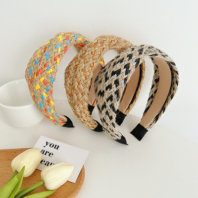 Simple Multi-Color  Cross Straw Vintage Headband With Wide-Brimmed For Women