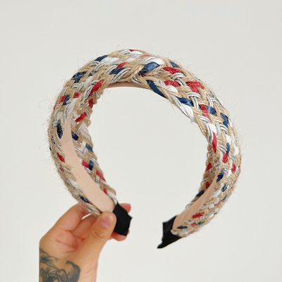 Simple Multi-Color  Cross Straw Vintage Headband With Wide-Brimmed For Women
