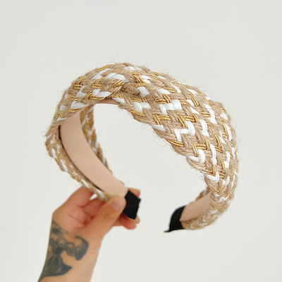 Simple Multi-Color  Cross Straw Vintage Headband With Wide-Brimmed For Women