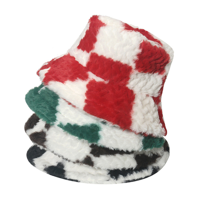 Trendy Multi-Color Warm Plush Checkerboard Bucket Hat For Female