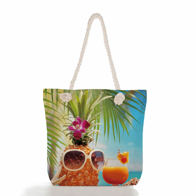 Beach Shell Pineapple Print Thick Rope Large Capacity Beach Bag For Outside