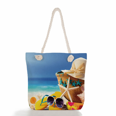 Beach Shell Pineapple Print Thick Rope Large Capacity Beach Bag For Outside