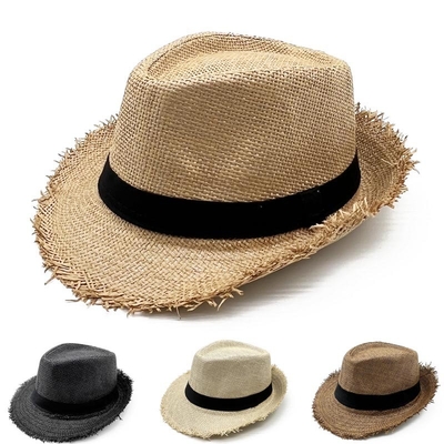 Retro Raw Edge Outdoor Beach Shade Breathable Straw Hat For People