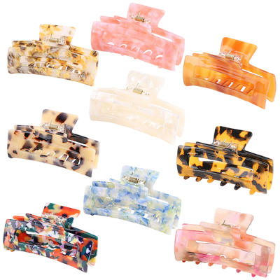 Acrylic Square Hair Claw  Black And White Check And Leopard Print Hair Clip For Women