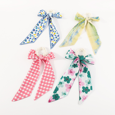 Sweet fresh streamer Hair Tie Pearl bow hair accessories