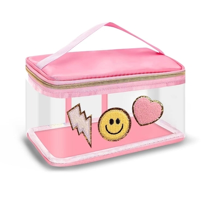 Chenille embroidery alphabet makeup bag Transparent waterproof PVC portable storage bag