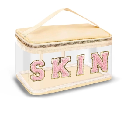 Chenille embroidery alphabet makeup bag Transparent waterproof PVC portable storage bag