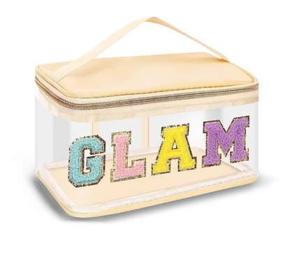 Chenille embroidery alphabet makeup bag Transparent waterproof PVC portable storage bag