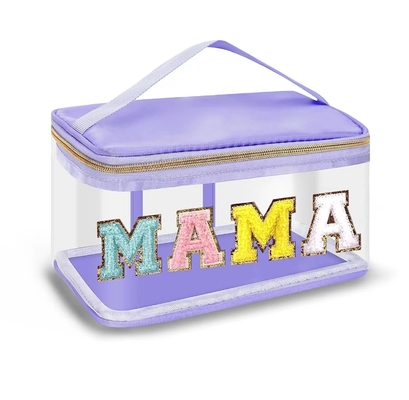 Chenille embroidery alphabet makeup bag Transparent waterproof PVC portable storage bag
