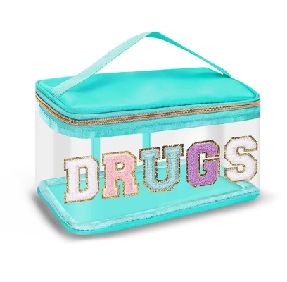 Chenille embroidery alphabet makeup bag Transparent waterproof PVC portable storage bag