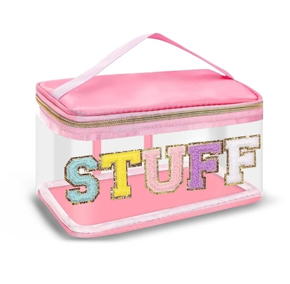 Chenille embroidery alphabet makeup bag Transparent waterproof PVC portable storage bag