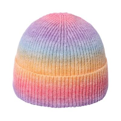 Cross border tie dye gradient knit hat Rainbow warm thick woolen hat