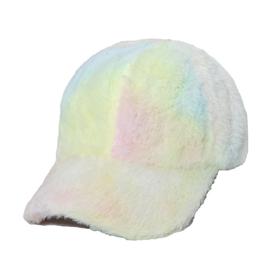 All  match plush cold hat rainbow gradient color tie dye imitation rabbit hair baseball cap