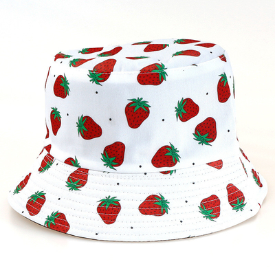 Double-sided strawberry printed fisherman hat Outdoor beach bucket hat