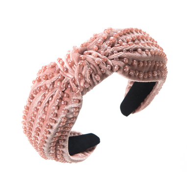 Velvet Handmade Beaded Headband Knot Wide Brim Hair Band