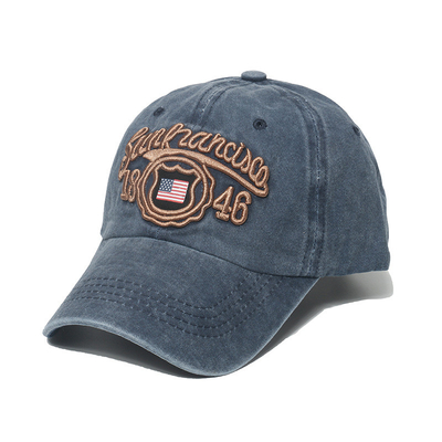 Vintage  Washed Cotton Baseball Cap With American Flag and 1846 Letters Embroidered