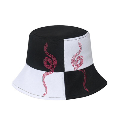 Hip-Hop Snake Pattern Totem Bucket Hat Black And White Stitching Plaid Fisherman Hat
