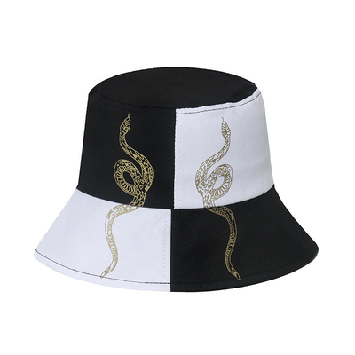 Hip-Hop Snake Pattern Totem Bucket Hat Black And White Stitching Plaid Fisherman Hat
