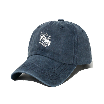 Spring/Summer Versatile Washed And Distressed Baseball Hat With Butterfly Print for female