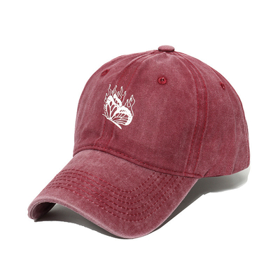 Spring/Summer Versatile Washed And Distressed Baseball Hat With Butterfly Print for female