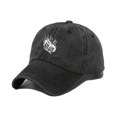 Spring/Summer Versatile Washed And Distressed Baseball Hat With Butterfly Print for female