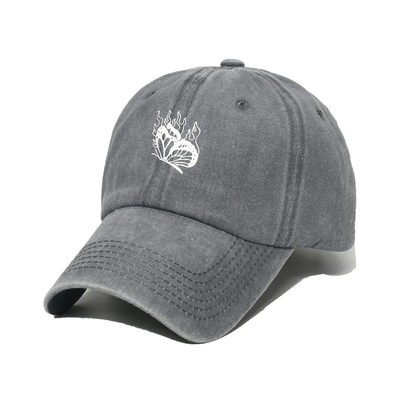 Spring/Summer Versatile Washed And Distressed Baseball Hat With Butterfly Print for female