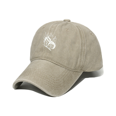 Spring/Summer Versatile Washed And Distressed Baseball Hat With Butterfly Print for female