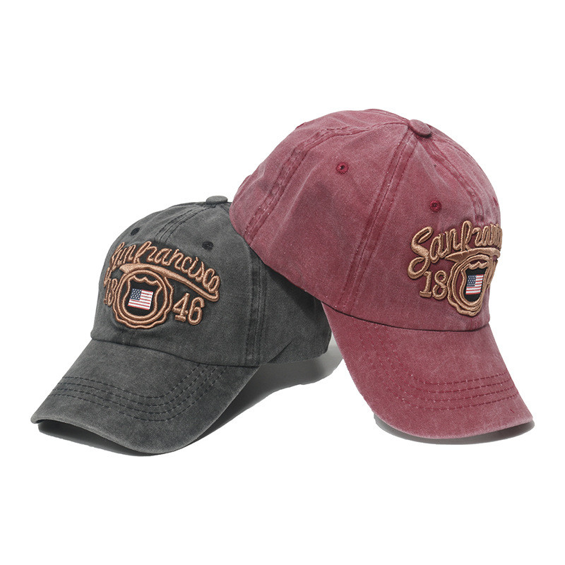 Vintage  Washed Cotton Baseball Cap With American Flag and 1846 Letters Embroidered